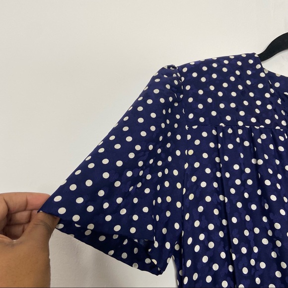 Floral Embossed Silk Polka Dot Secretary Dress - Picture 4 of 5